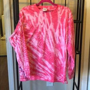 VS PINK pink tie-dye long sleeve pocket tee